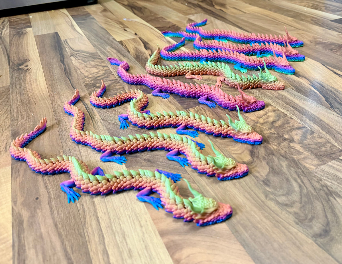 Large Articulating Dragon – 45cm & 60cm Rainbow PLA+ 3D Printed Flexi Dragon – Poseable Fantasy Toy & Collectible