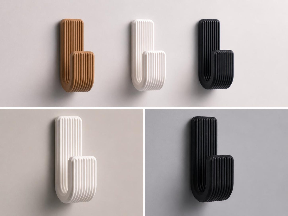 Modern Ribbed Wall Hook | 3D Printed Organizer, Flush Mount Storage